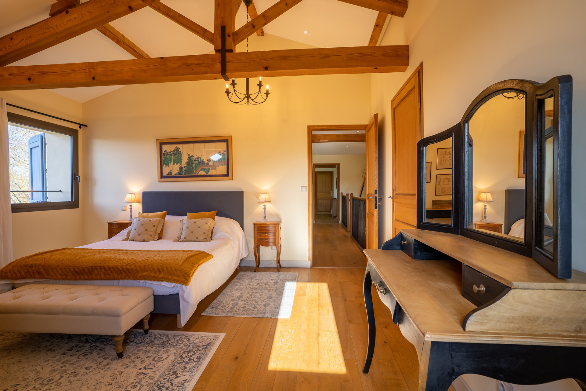 Gite bedroom with exposed beams